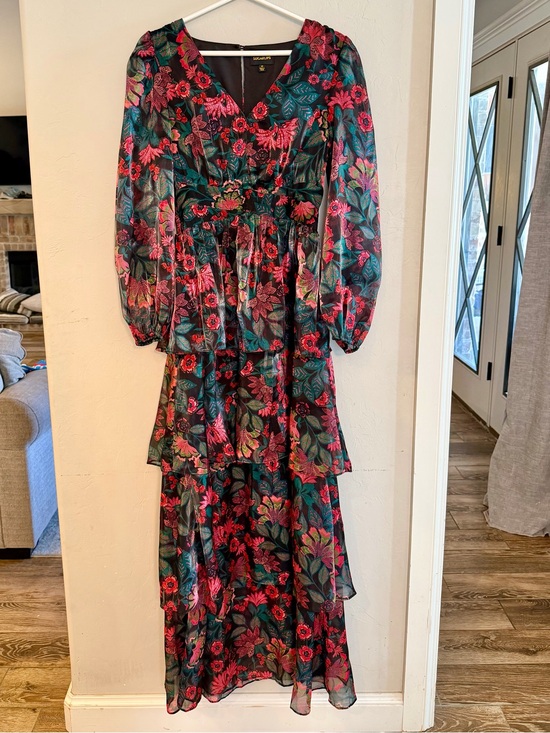 Sugarlips Dresses & Skirts - Sugarlips Black Floral Tiered Maxi Dress with Red & Green Print